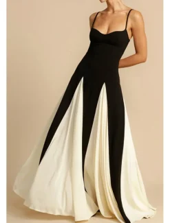 Women's Long Dress Maxi Dress Cocktail Dress Slip Dress Elegant Fashion Tea Party Going out Weekend Regular Fit Color Block Sleeveless Spaghetti Strap Black Summer