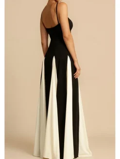 Women's Long Dress Maxi Dress Cocktail Dress Slip Dress Elegant Fashion Tea Party Going out Weekend Regular Fit Color Block Sleeveless Spaghetti Strap Black Summer