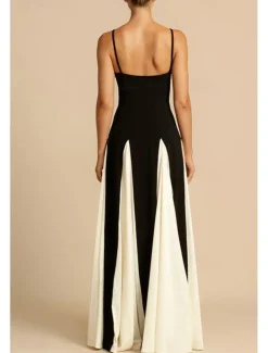 Women's Long Dress Maxi Dress Cocktail Dress Slip Dress Elegant Fashion Tea Party Going out Weekend Regular Fit Color Block Sleeveless Spaghetti Strap Black Summer