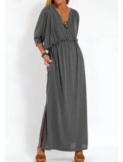 Women's Long Dress Maxi Dress Casual Dress Cocktail Dress Wedding Guest Dress Chiffon Dress Fashion Vacation Going out Weekend Regular Fit Plain Long Sleeve V Neck Black White Yellow Pink Summer