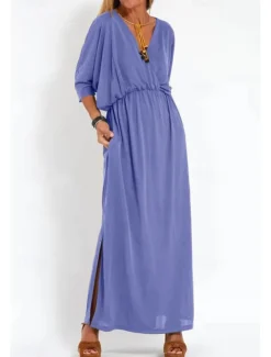 Women's Long Dress Maxi Dress Casual Dress Cocktail Dress Wedding Guest Dress Chiffon Dress Fashion Vacation Going out Weekend Regular Fit Plain Long Sleeve V Neck Black White Yellow Pink Summer