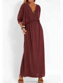 Women's Long Dress Maxi Dress Casual Dress Cocktail Dress Wedding Guest Dress Chiffon Dress Fashion Vacation Going out Weekend Regular Fit Plain Long Sleeve V Neck Black White Yellow Pink Summer