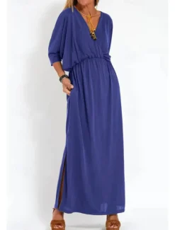 Women's Long Dress Maxi Dress Casual Dress Cocktail Dress Wedding Guest Dress Chiffon Dress Fashion Vacation Going out Weekend Regular Fit Plain Long Sleeve V Neck Black White Yellow Pink Summer