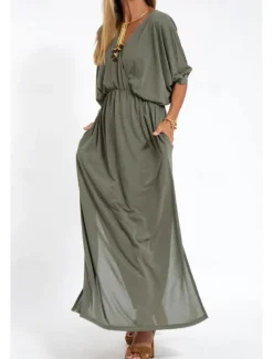 Women's Long Dress Maxi Dress Casual Dress Cocktail Dress Wedding Guest Dress Chiffon Dress Fashion Vacation Going out Weekend Regular Fit Plain Long Sleeve V Neck Black White Yellow Pink Summer