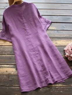 Women's Long Dress Maxi Dress Linen-Inspired Dresses Casual Dress Vintage Stylish Casual Vacation Daily Regular Fit Floral Short Sleeve Stand Collar Blue Purple Summer