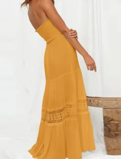 Women's Long Dress Maxi Dress Casual Dress Chiffon Dress Summer Dress Elegant Stylish Casual Vacation Daily Beach Regular Fit Plain Sleeveless Halter Neck Black White Yellow Green Summer