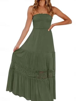 Women's Long Dress Maxi Dress Casual Dress Chiffon Dress Summer Dress Elegant Stylish Casual Vacation Daily Beach Regular Fit Plain Sleeveless Halter Neck Black White Yellow Green Summer