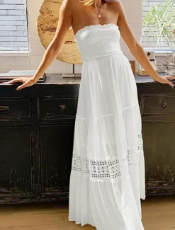 Women's Long Dress Maxi Dress Casual Dress Chiffon Dress Summer Dress Elegant Stylish Casual Vacation Daily Beach Regular Fit Plain Sleeveless Halter Neck Black White Yellow Green Summer