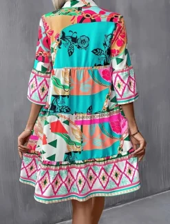 Women's Long Dress Maxi Dress Casual Dress A Line Dress Elegant Stylish Basic Flared Sleeve Vacation Daily Regular Fit Geometric Half Sleeve V Neck Blue Green Summer Spring