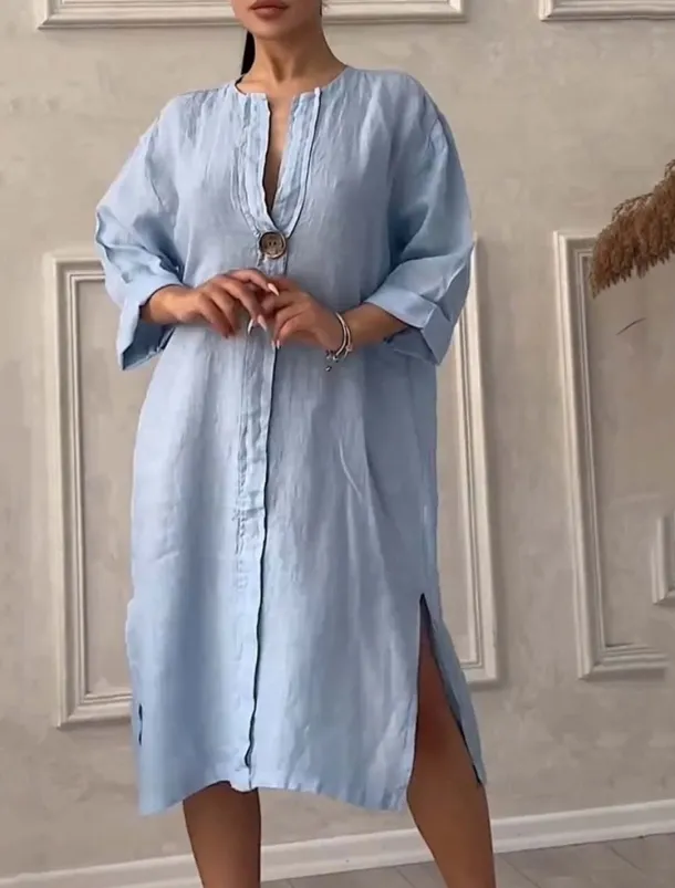 Women's Long Dress Maxi Dress Linen-Inspired Dresses Casual Dress Stylish Casual Vacation Daily Date Regular Fit Plain Long Sleeve V Neck Black Light Green Pink Red Summer Spring