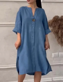 Women's Long Dress Maxi Dress Linen-Inspired Dresses Casual Dress Stylish Casual Vacation Daily Date Regular Fit Plain Long Sleeve V Neck Black Light Green Pink Red Summer Spring