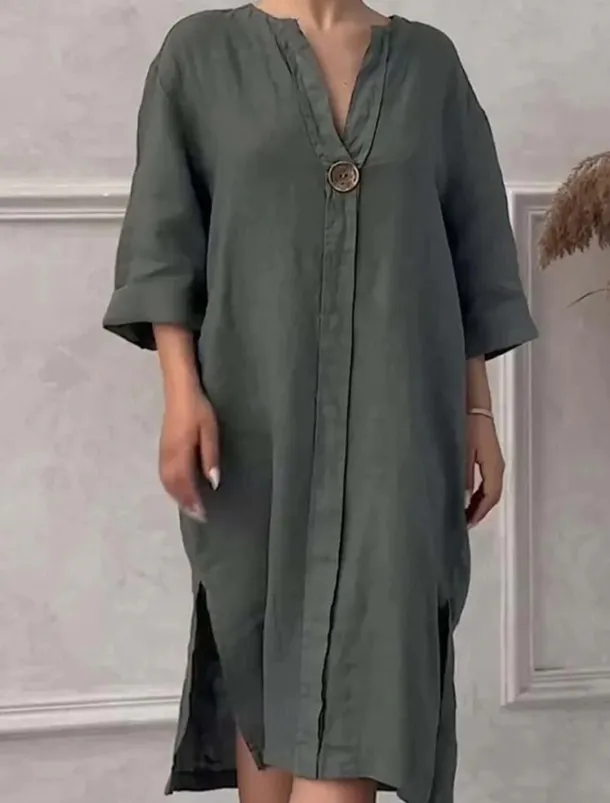 Women's Long Dress Maxi Dress Linen-Inspired Dresses Casual Dress Stylish Casual Vacation Daily Date Regular Fit Plain Long Sleeve V Neck Black Light Green Pink Red Summer Spring