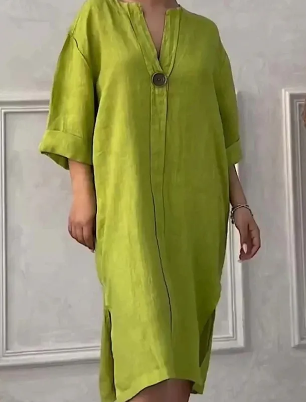 Women's Long Dress Maxi Dress Linen-Inspired Dresses Casual Dress Stylish Casual Vacation Daily Date Regular Fit Plain Long Sleeve V Neck Black Light Green Pink Red Summer Spring