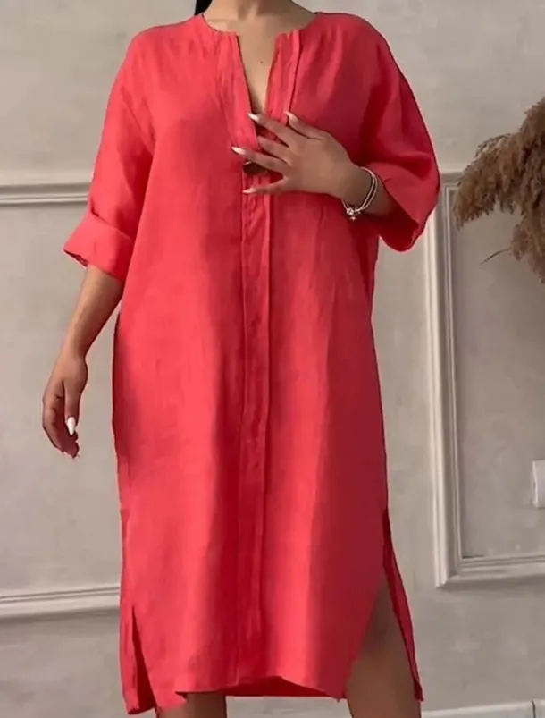 Women's Long Dress Maxi Dress Linen-Inspired Dresses Casual Dress Stylish Casual Vacation Daily Date Regular Fit Plain Long Sleeve V Neck Black Light Green Pink Red Summer Spring