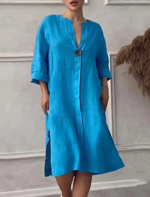 Women's Long Dress Maxi Dress Linen-Inspired Dresses Casual Dress Stylish Casual Vacation Daily Date Regular Fit Plain Long Sleeve V Neck Black Light Green Pink Red Summer Spring