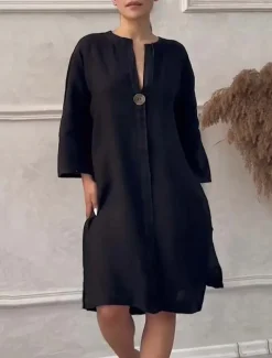 Women's Long Dress Maxi Dress Linen-Inspired Dresses Casual Dress Stylish Casual Vacation Daily Date Regular Fit Plain Long Sleeve V Neck Black Light Green Pink Red Summer Spring