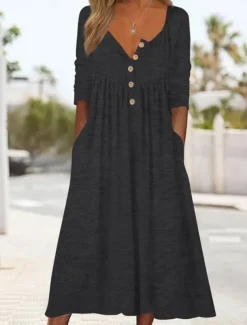 Women's Long Dress Maxi Dress Casual Dress Skater Dress Summer Dress Fashion Modern Vacation Daily Weekend Regular Fit Plain Long Sleeve V Neck Black Pink Wine Blue Summer