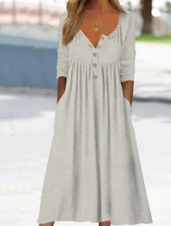 Women's Long Dress Maxi Dress Casual Dress Skater Dress Summer Dress Fashion Modern Vacation Daily Weekend Regular Fit Plain Long Sleeve V Neck Black Pink Wine Blue Summer