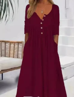 Women's Long Dress Maxi Dress Casual Dress Skater Dress Summer Dress Fashion Modern Vacation Daily Weekend Regular Fit Plain Long Sleeve V Neck Black Pink Wine Blue Summer