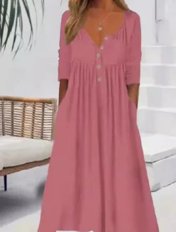 Women's Long Dress Maxi Dress Casual Dress Skater Dress Summer Dress Fashion Modern Vacation Daily Weekend Regular Fit Plain Long Sleeve V Neck Black Pink Wine Blue Summer