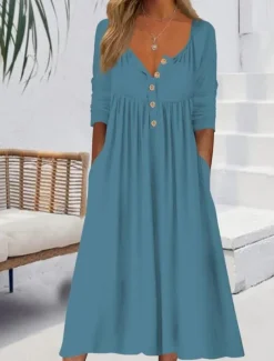 Women's Long Dress Maxi Dress Casual Dress Skater Dress Summer Dress Fashion Modern Vacation Daily Weekend Regular Fit Plain Long Sleeve V Neck Black Pink Wine Blue Summer