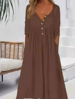 Women's Long Dress Maxi Dress Casual Dress Skater Dress Summer Dress Fashion Modern Vacation Daily Weekend Regular Fit Plain Long Sleeve V Neck Black Pink Wine Blue Summer