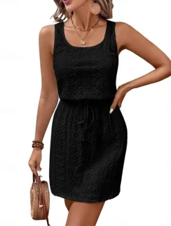 Women's Long Dress Maxi Dress Casual Dress Tank Dress Stylish Casual Vacation Daily Regular Fit Plain Sleeveless U Neck Black White Sky Blue Summer Spring