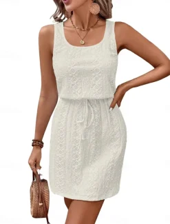 Women's Long Dress Maxi Dress Casual Dress Tank Dress Stylish Casual Vacation Daily Regular Fit Plain Sleeveless U Neck Black White Sky Blue Summer Spring