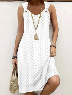 Women's Long Dress Maxi Dress Casual Dress A Line Dress Elegant Stylish Casual Vacation Daily Date Regular Fit Plain Sleeveless Crew Neck White Summer Spring