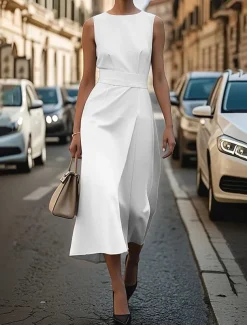 Women's Long Dress Maxi Dress Swing Dress Summer Dress Elegant Daily Going out Regular Fit Pure Color Sleeveless Crew Neck Black White Blue Purple Summer