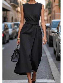 Women's Long Dress Maxi Dress Swing Dress Summer Dress Elegant Daily Going out Regular Fit Pure Color Sleeveless Crew Neck Black White Blue Purple Summer