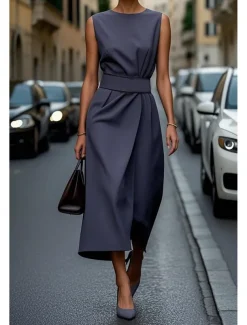 Women's Long Dress Maxi Dress Swing Dress Summer Dress Elegant Daily Going out Regular Fit Pure Color Sleeveless Crew Neck Black White Blue Purple Summer