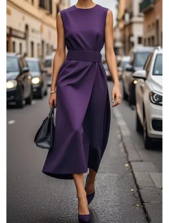 Women's Long Dress Maxi Dress Swing Dress Summer Dress Elegant Daily Going out Regular Fit Pure Color Sleeveless Crew Neck Black White Blue Purple Summer