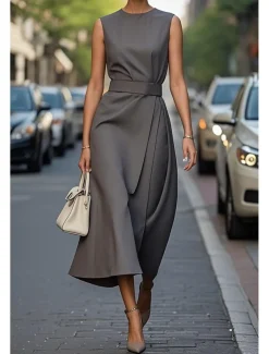 Women's Long Dress Maxi Dress Swing Dress Summer Dress Elegant Daily Going out Regular Fit Pure Color Sleeveless Crew Neck Black White Blue Purple Summer