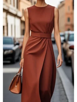 Women's Long Dress Maxi Dress Swing Dress Summer Dress Elegant Daily Going out Regular Fit Pure Color Sleeveless Crew Neck Black White Blue Purple Summer