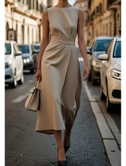 Women's Long Dress Maxi Dress Swing Dress Summer Dress Elegant Daily Going out Regular Fit Pure Color Sleeveless Crew Neck Black White Blue Purple Summer