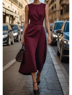 Women's Long Dress Maxi Dress Swing Dress Summer Dress Elegant Daily Going out Regular Fit Pure Color Sleeveless Crew Neck Black White Blue Purple Summer