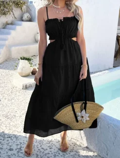 Women's Long Dress Maxi Dress White Dress Graduation Dress Casual Dress Swing Dress Fashion Modern Daily Beach Weekend Regular Fit Plain Sleeveless Spaghetti Strap Black White Yellow Blue Summer
