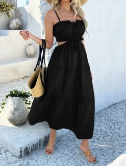 Women's Long Dress Maxi Dress White Dress Graduation Dress Casual Dress Swing Dress Fashion Modern Daily Beach Weekend Regular Fit Plain Sleeveless Spaghetti Strap Black White Yellow Blue Summer