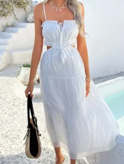 Women's Long Dress Maxi Dress White Dress Graduation Dress Casual Dress Swing Dress Fashion Modern Daily Beach Weekend Regular Fit Plain Sleeveless Spaghetti Strap Black White Yellow Blue Summer