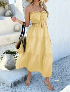 Women's Long Dress Maxi Dress White Dress Graduation Dress Casual Dress Swing Dress Fashion Modern Daily Beach Weekend Regular Fit Plain Sleeveless Spaghetti Strap Black White Yellow Blue Summer