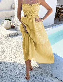 Women's Long Dress Maxi Dress White Dress Graduation Dress Casual Dress Swing Dress Fashion Modern Daily Beach Weekend Regular Fit Plain Sleeveless Spaghetti Strap Black White Yellow Blue Summer