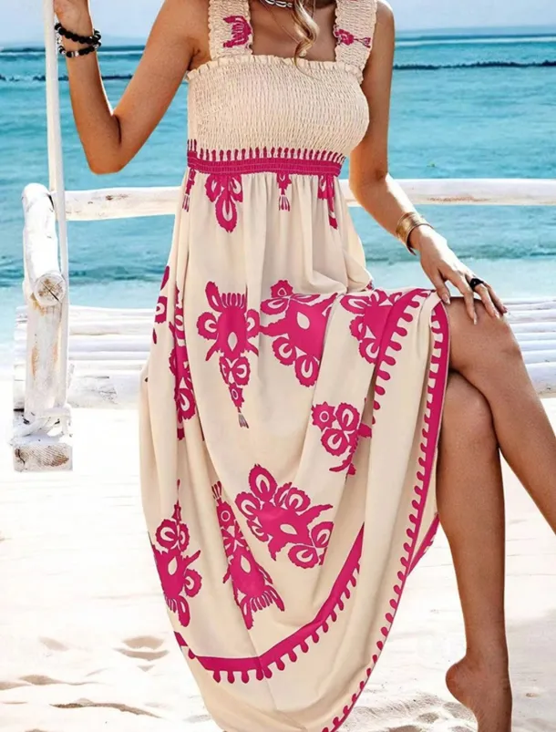 Women's Long Dress Maxi Dress Casual Dress A Line Dress Summer Dress Boho Dress Bohemia Hawaiian Stylish Vacation Daily Date Regular Fit Graphic Sleeveless Square Neck Black Pink Red Green Summer