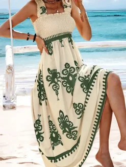 Women's Long Dress Maxi Dress Casual Dress A Line Dress Summer Dress Boho Dress Bohemia Hawaiian Stylish Vacation Daily Date Regular Fit Graphic Sleeveless Square Neck Black Pink Red Green Summer