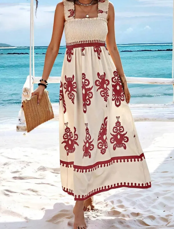 Women's Long Dress Maxi Dress Casual Dress A Line Dress Summer Dress Boho Dress Bohemia Hawaiian Stylish Vacation Daily Date Regular Fit Graphic Sleeveless Square Neck Black Pink Red Green Summer
