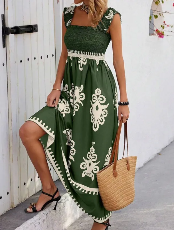 Women's Long Dress Maxi Dress Casual Dress A Line Dress Summer Dress Boho Dress Bohemia Hawaiian Stylish Vacation Daily Date Regular Fit Graphic Sleeveless Square Neck Black Pink Red Green Summer