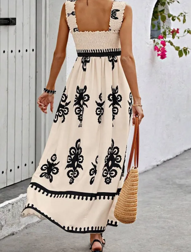 Women's Long Dress Maxi Dress Casual Dress A Line Dress Summer Dress Boho Dress Bohemia Hawaiian Stylish Vacation Daily Date Regular Fit Graphic Sleeveless Square Neck Black Pink Red Green Summer