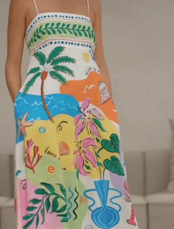 Women's Long Dress Maxi Dress Casual Dress Summer Dress Slip Dress Fashion Outdoor Holiday Date Regular Fit Painting Sleeveless Spaghetti Strap Green Summer Spring