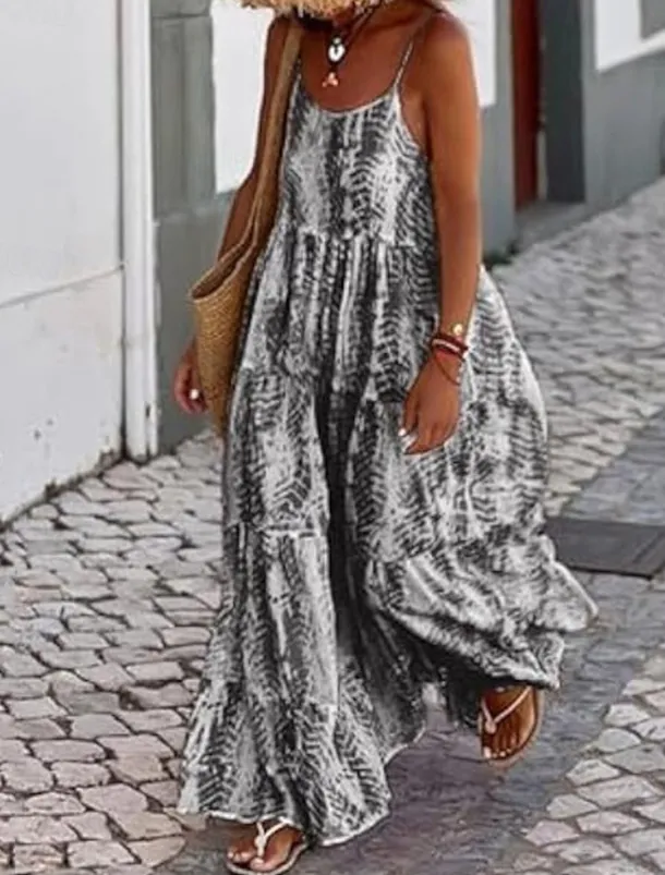 Women's Long Dress Maxi Dress Casual Dress Swing Dress Slip Dress Boho Dress Fashion Outdoor Party Holiday Regular Fit Tie Dye Sleeveless Spaghetti Strap Black Pink Green Summer