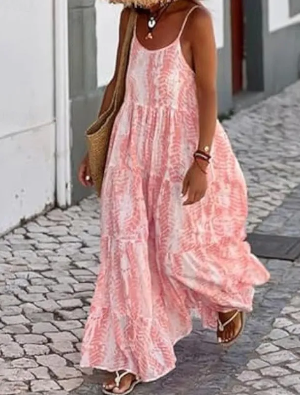 Women's Long Dress Maxi Dress Casual Dress Swing Dress Slip Dress Boho Dress Fashion Outdoor Party Holiday Regular Fit Tie Dye Sleeveless Spaghetti Strap Black Pink Green Summer